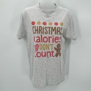3/$15 Christmas T-shirt S Adult Light Gray Graphic Gingerbread Man Short Sleeve
